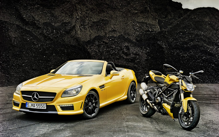 2012, Mercedes, Benz, Slk, 55, Amg, Ducati, Streetfighter, 848, Superbike, Supercar, Motorbike HD Wallpaper Desktop Background