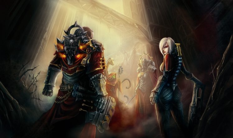 warhammer, 40000, Warrior, Armor, Games, Girls, Fantasy, Sci fi HD Wallpaper Desktop Background