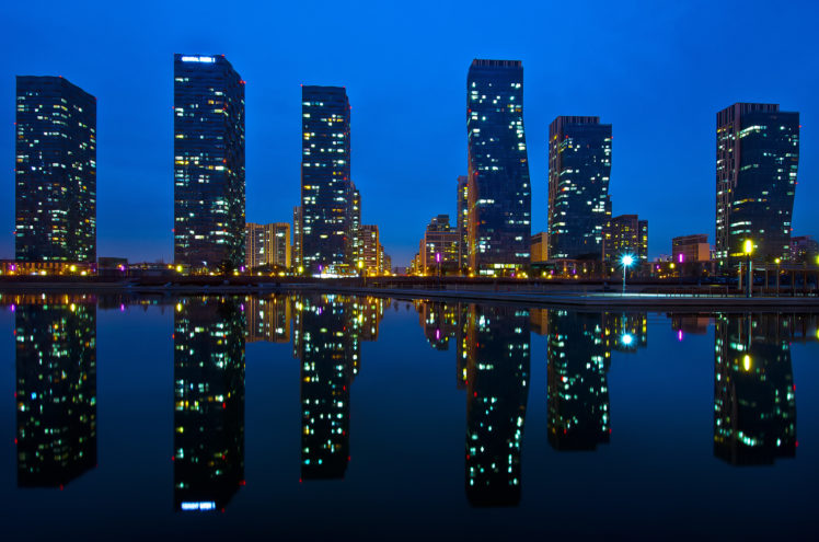 korea, Songdo, Incheon, Asia, City, Reflection HD Wallpaper Desktop Background