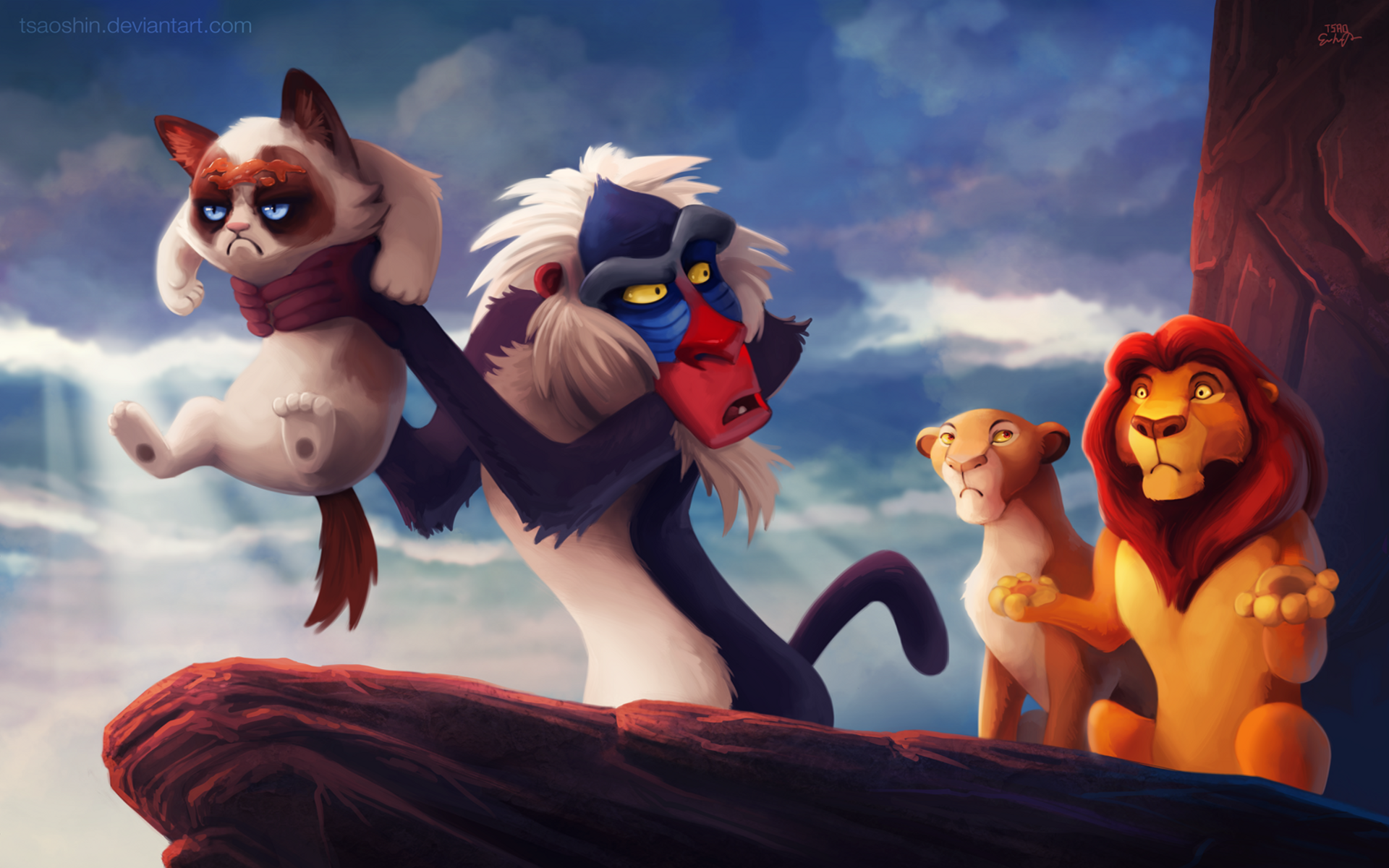 lion, King, Funny, Monkey Wallpaper