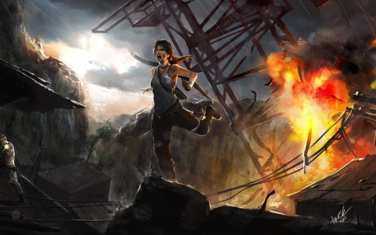 tomb, Raider, Lara, Croft, Warrior, Fire HD Wallpaper Desktop Background