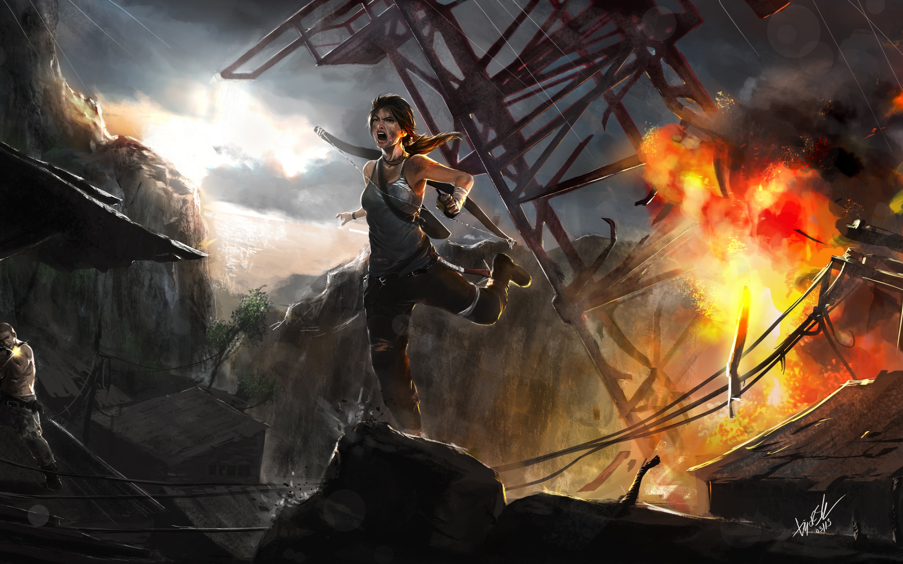 tomb, Raider, Lara, Croft, Warrior, Fire Wallpaper