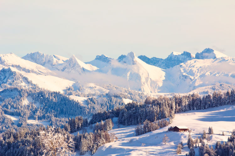 winter, Mountains, Snow, Forest, House HD Wallpaper Desktop Background