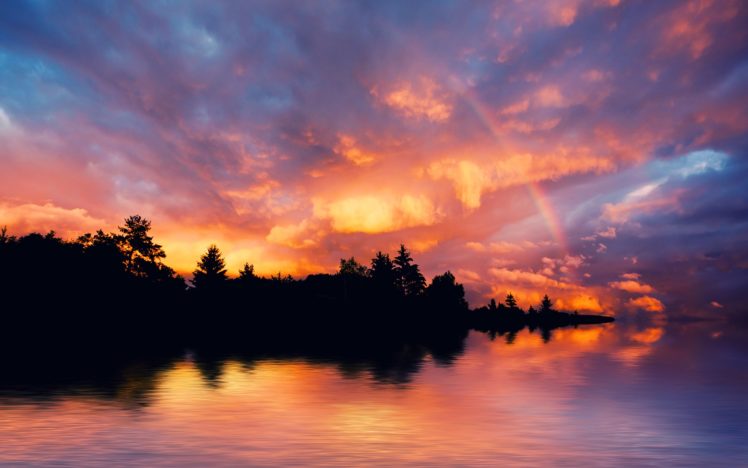water, Sunset, Sunrise, Landscapes, Forest, Rainbows HD Wallpaper Desktop Background