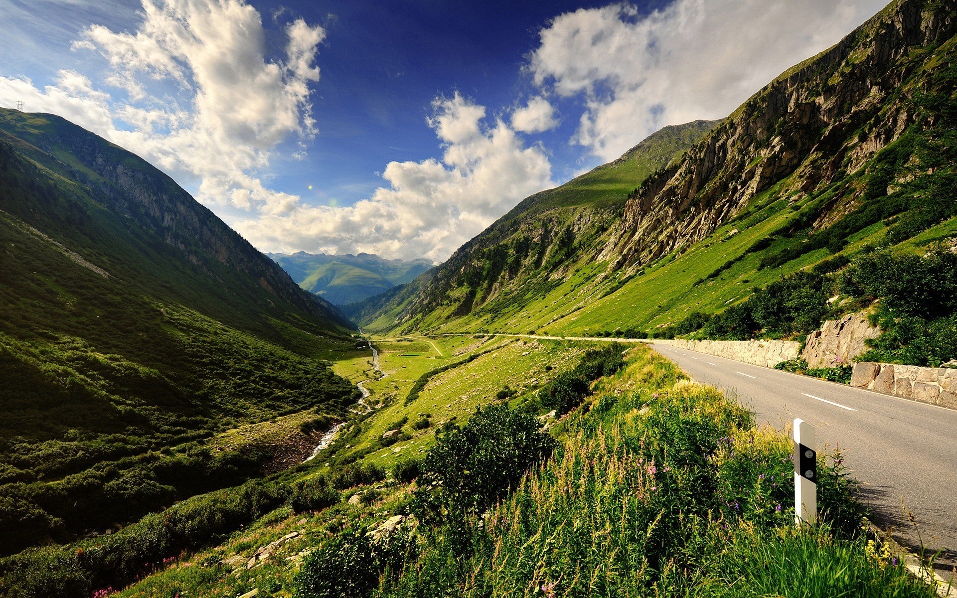 mountains, Clouds, Landscapes, Nature, Valley, Roads Wallpaper