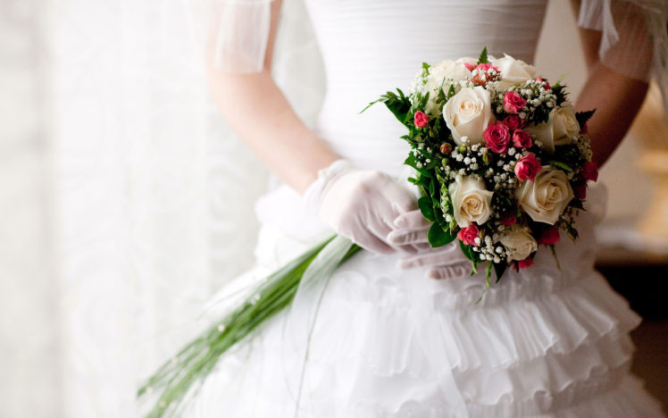 flowers, Bridal, Bouquet, White, Gloves HD Wallpaper Desktop Background