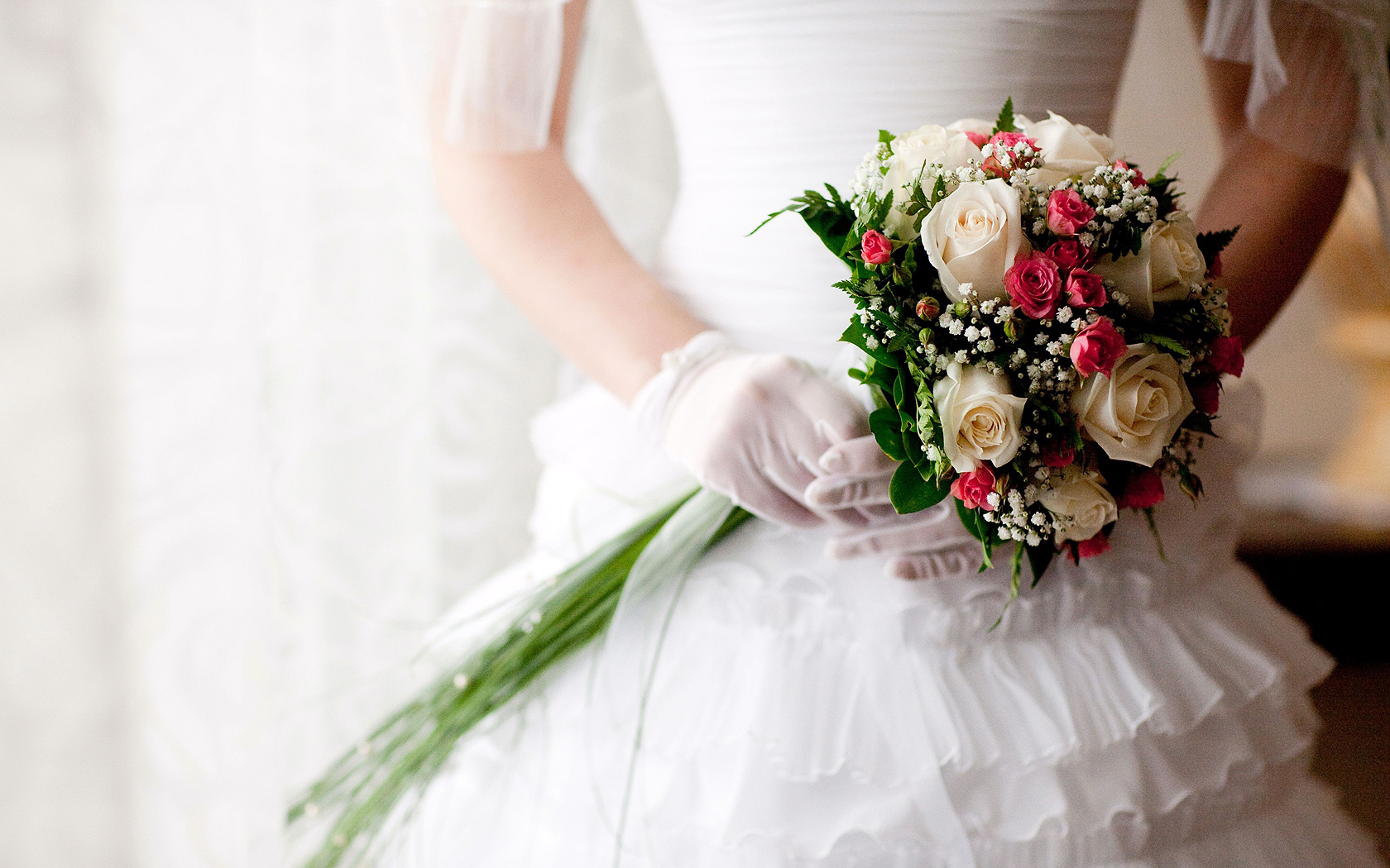 flowers, Bridal, Bouquet, White, Gloves Wallpaper
