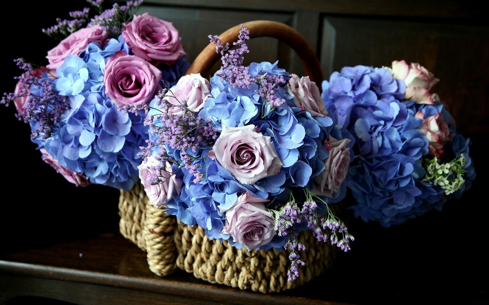 flowers, Rose, Pink, And, Blue Wallpaper