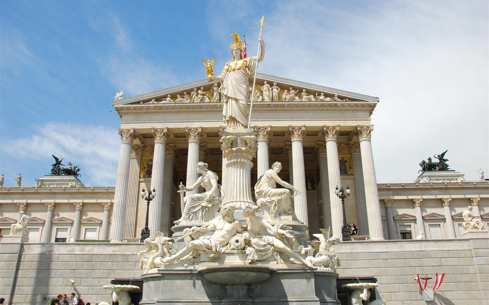 architecture, Wien, Austria, Pallas, Athena, Fountain, Parliament, Building Wallpaper