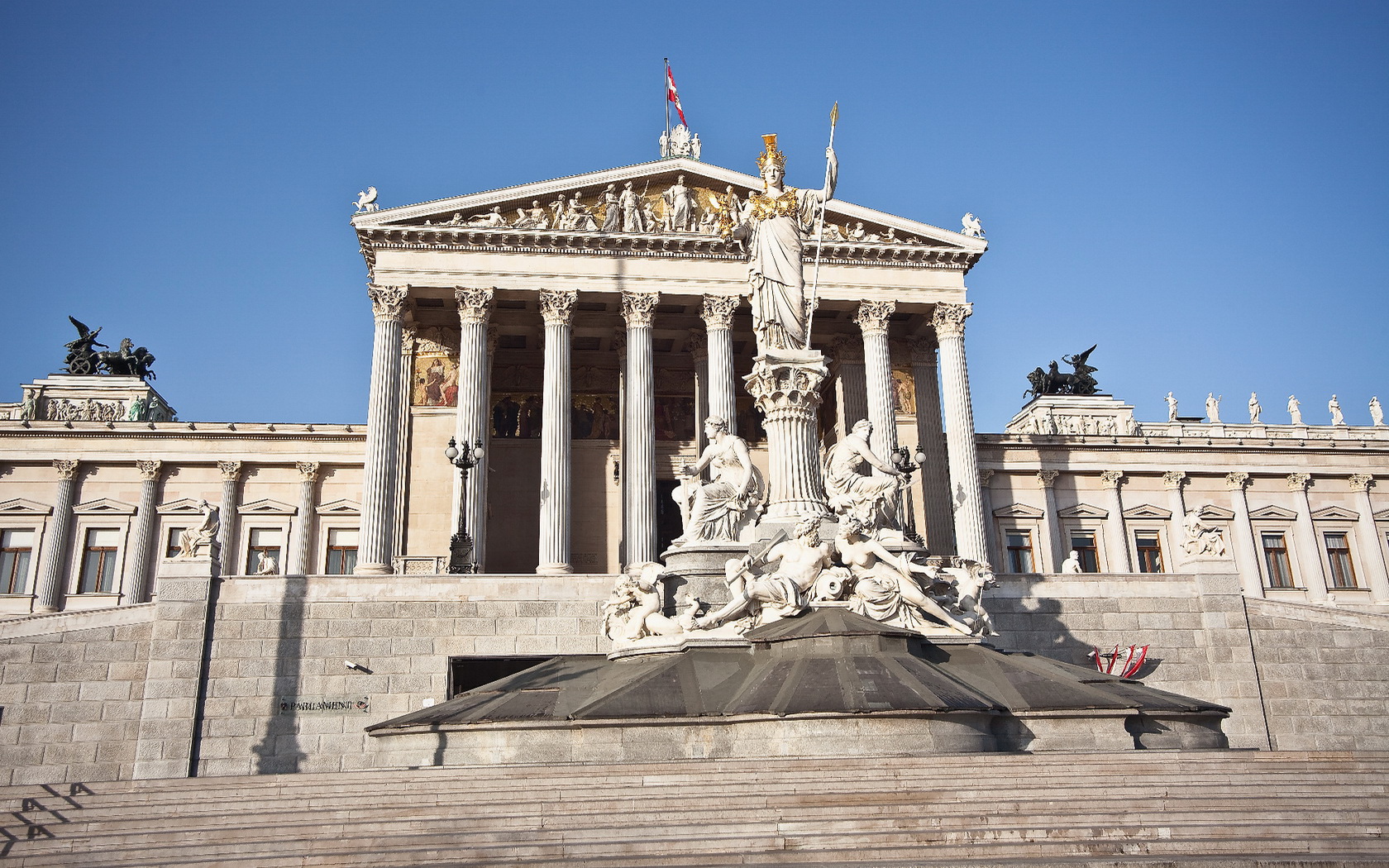 architecture, Wien, Austria, Pallas, Athena, Fountain, Parliament, Building Wallpaper