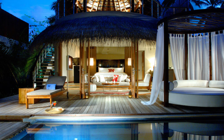 bedroom, Pool, House, Bungalow, Cottage, Maldives, Design HD Wallpaper Desktop Background