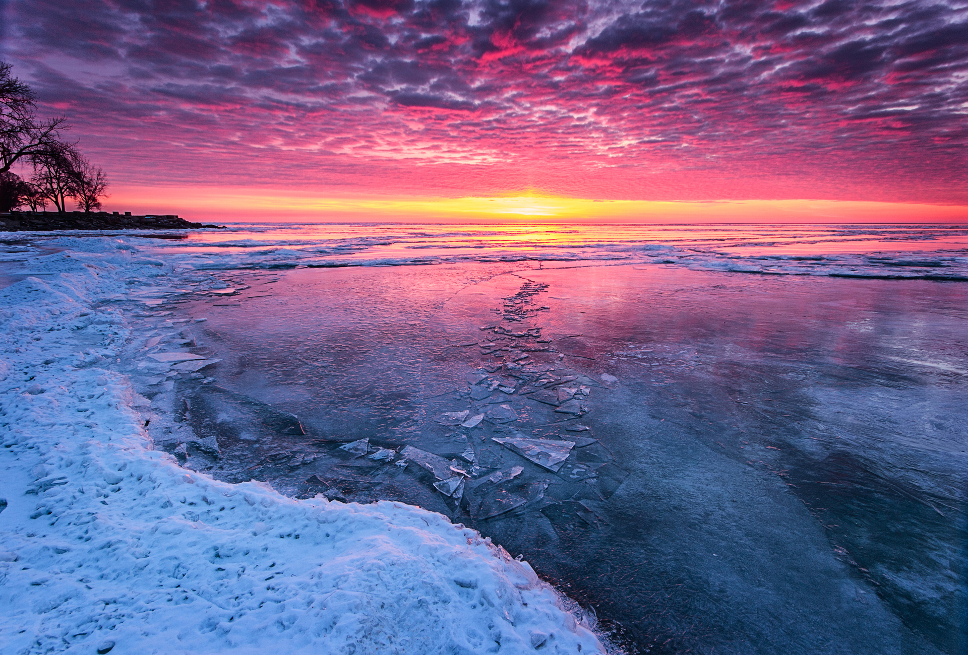 sunset, Winter, Lake, Ice, Cold Wallpaper