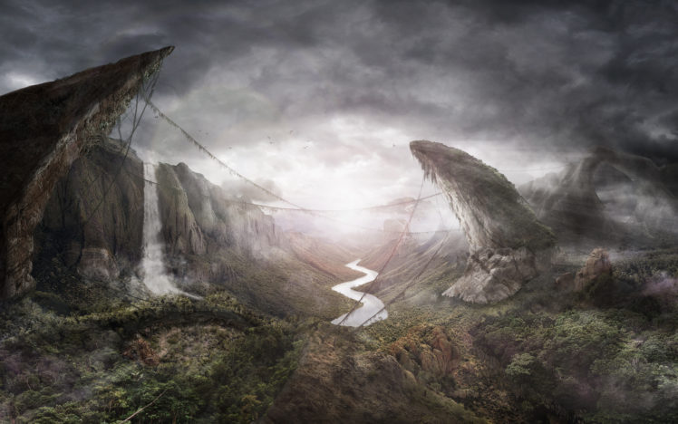 jungle, Mountain, Forest, River, Waterfall, Landscape, Scenic, Fog, Mood HD Wallpaper Desktop Background
