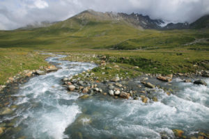 landscape, Mountains, Stream, Water, Nature
