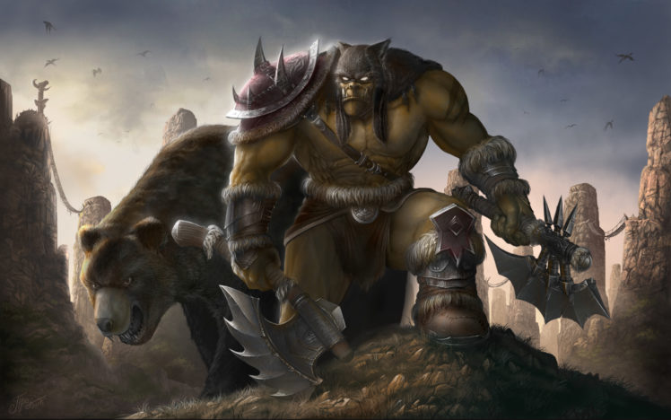world, Of, Warcraft, Wow, Warrior, Beastmaster, Battle, Axes, Games, Fantasy HD Wallpaper Desktop Background