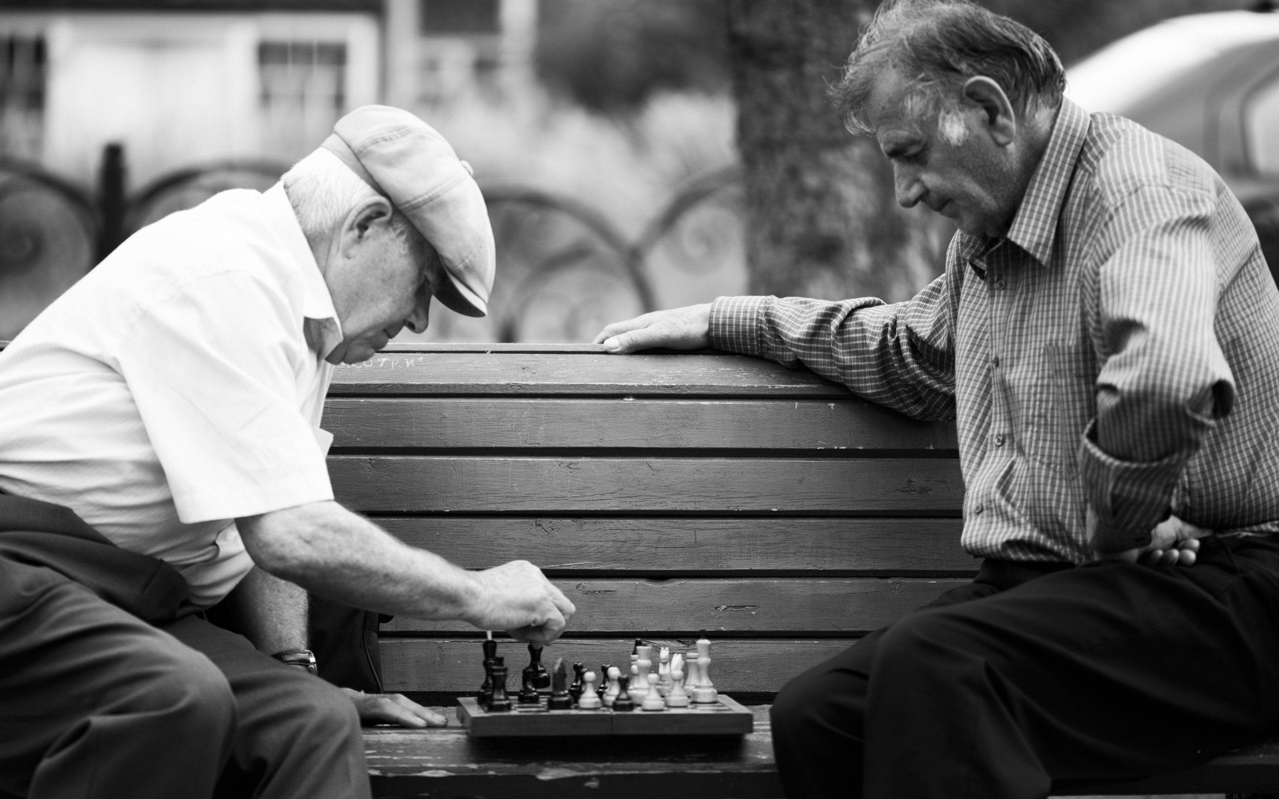 park, Chess, Game, Bench, People Wallpaper