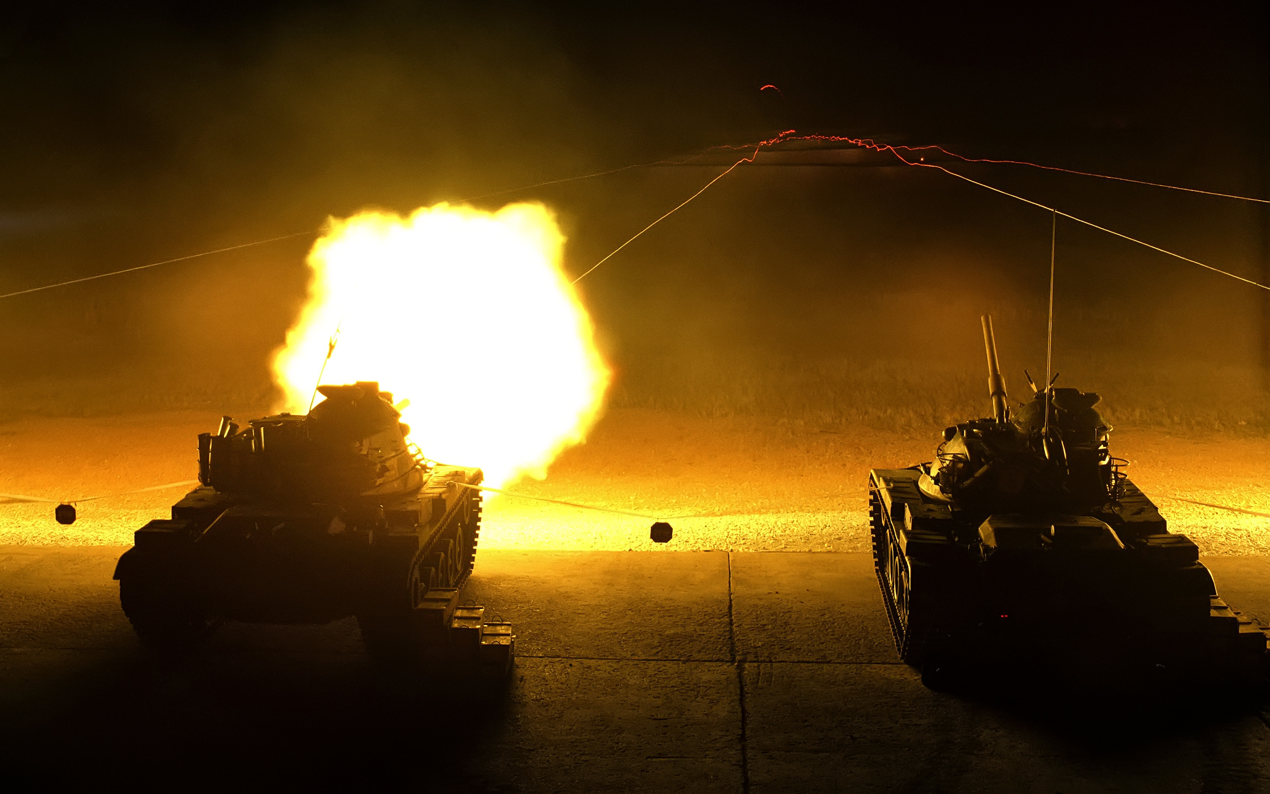 weapons, Night, Tanks, Shot, Flash, Tank, Military, Explosion Wallpaper