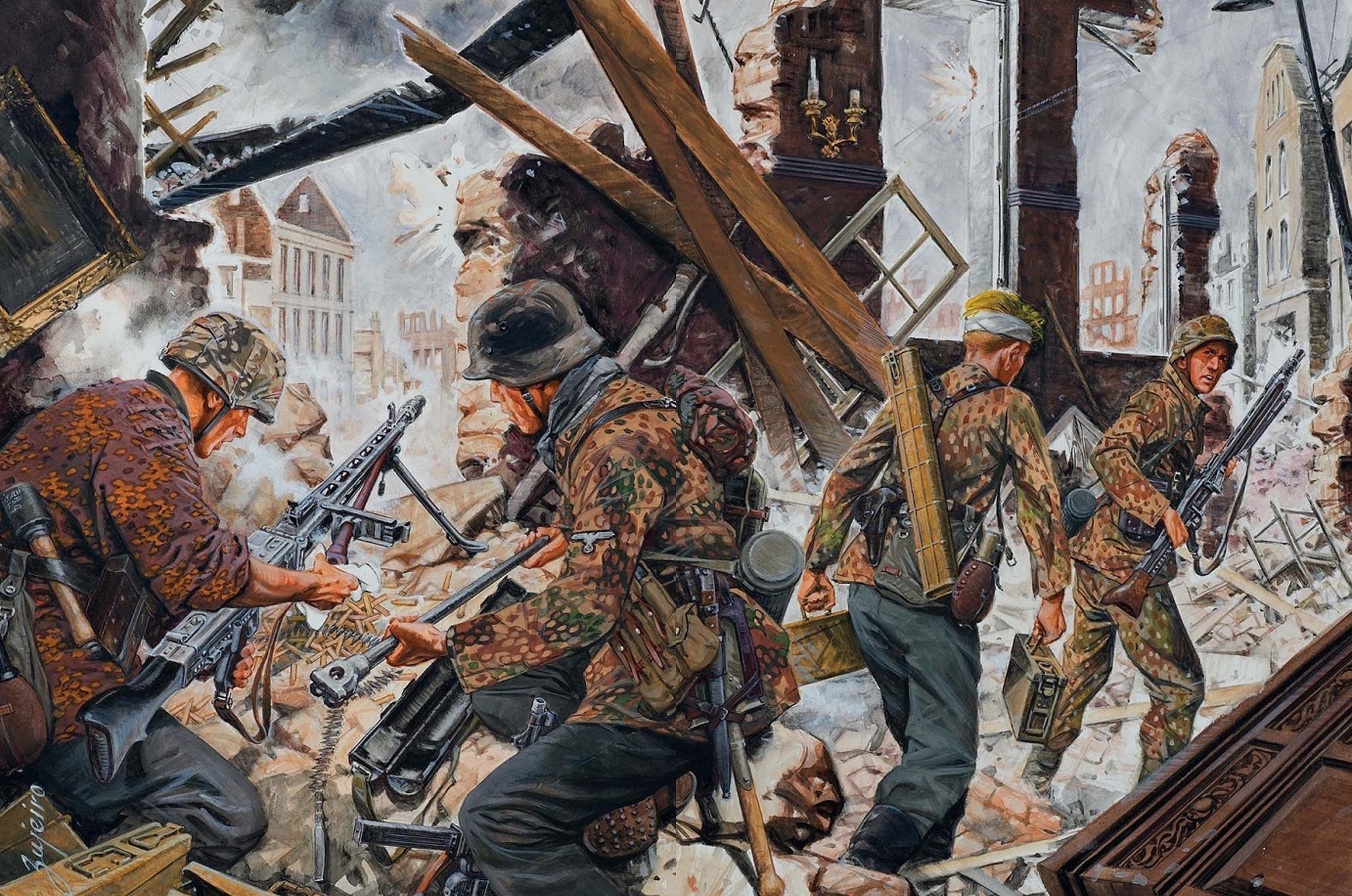 painting, Art, Soldiers, Machine, Guns, Army, Battle, War, Military Wallpaper