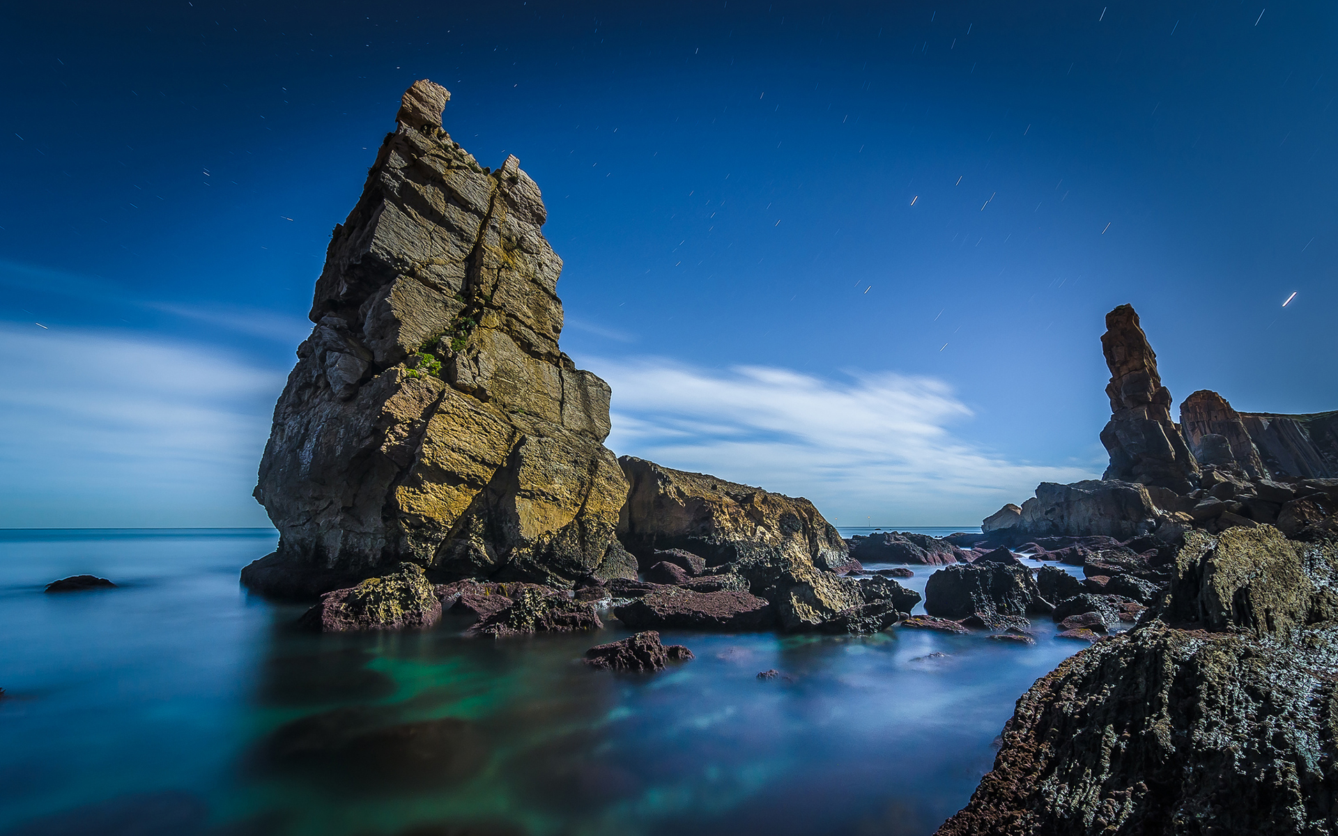 rocks, Stones, Ocean, Stars, Timelapse Wallpaper