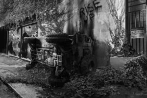 truck, Overturned, B w, Abandon, Deserted, Riot, Apocalyptic, Anarchy