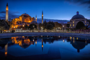 turkey, Fountains, Houses, Istanbul, Ayasofya, Night, Cities