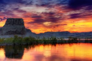 water, Sunset, Clouds, Landscapes, Horizon, Hills, Lakes, Mesas, Dusk, Skyscapes