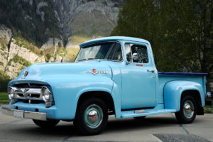 1956, Ford, F 100, Custom, Cab, Pickup, Retro
