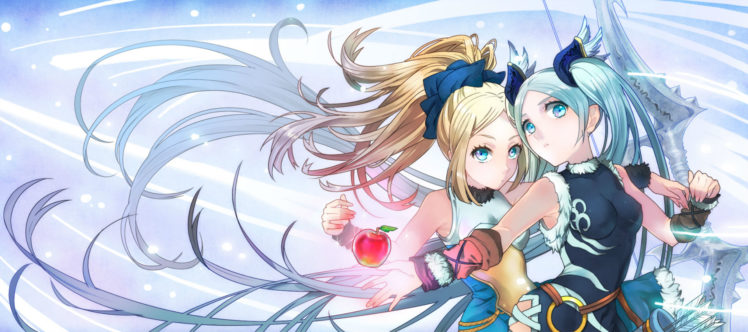 Puzzle And Dragons Girls Apple Blonde Hair Blue Eyes Bow