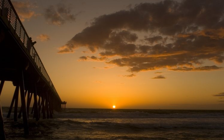 sunset, Ocean, Horizon, Bridges HD Wallpaper Desktop Background