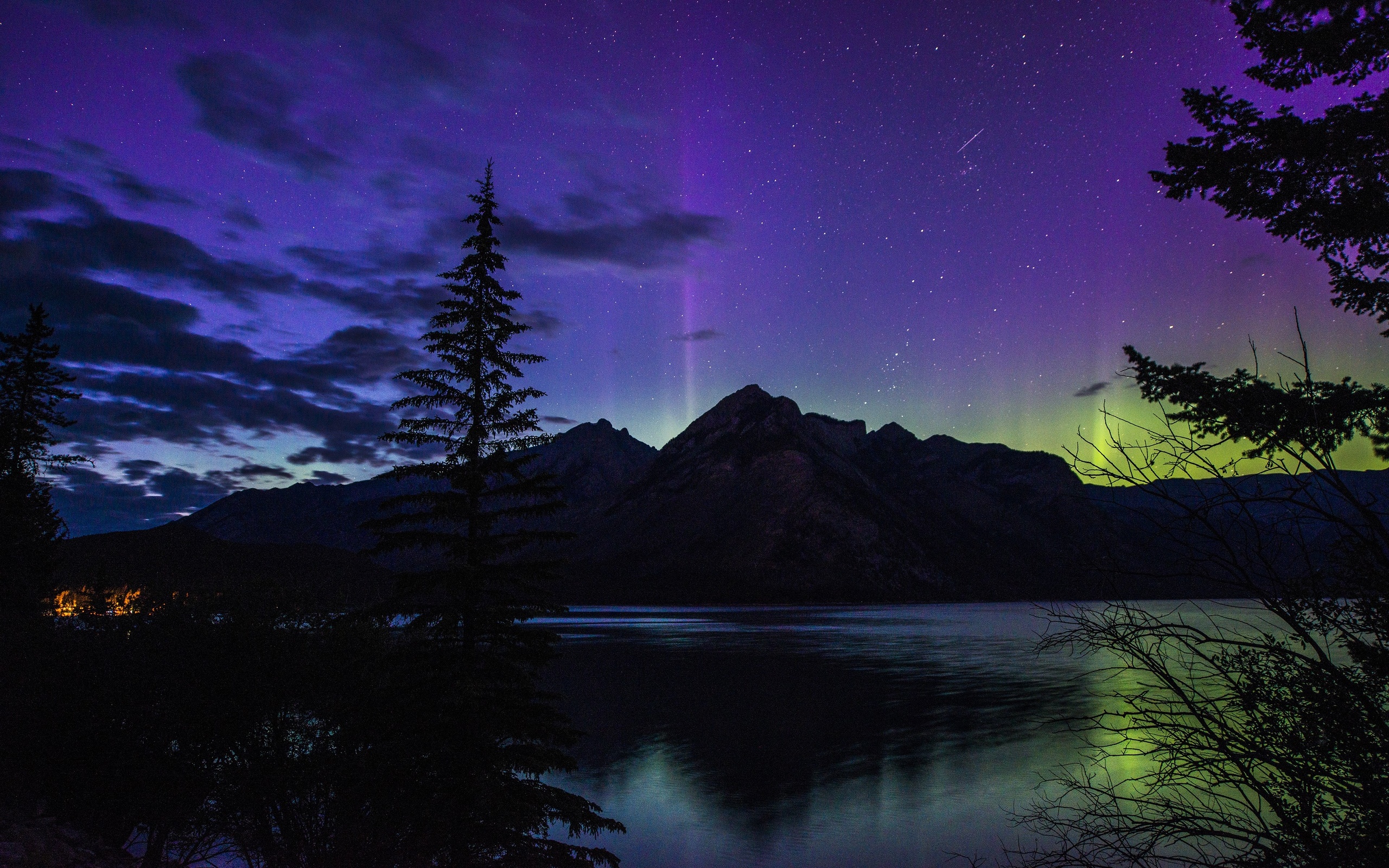 canada, Night, Lake, Reflection, Sky, Stars, Mood Wallpaper