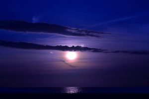 sea, Moon, Night, Clouds, Waves, Ocean, Mood, Reflection