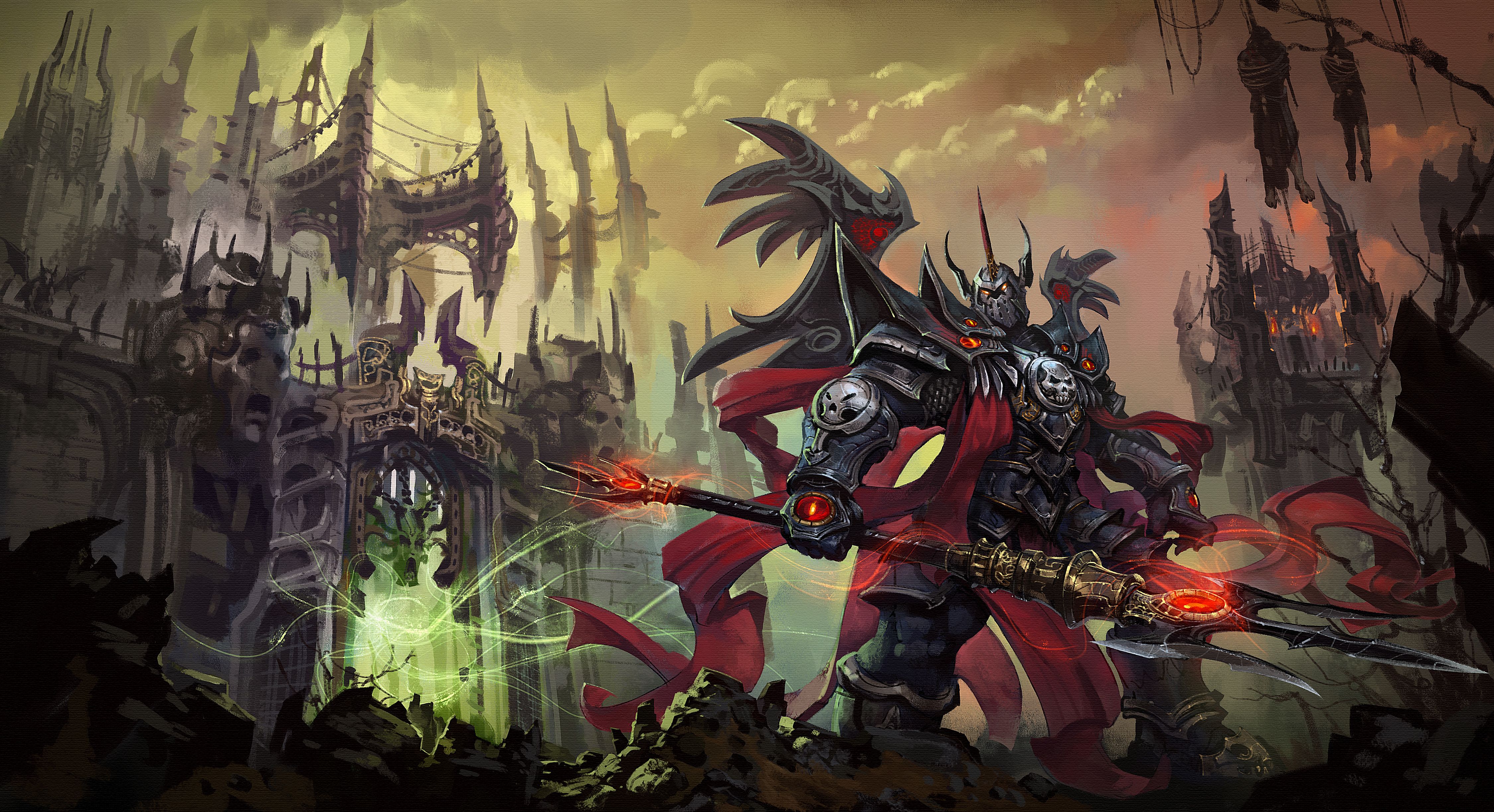 warhammer, 40000, Warrior, Armor, Trident, Fantasy, Games Wallpaper