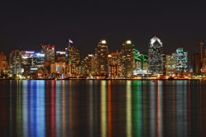 water, Cityscapes, Skyline, Architecture, Buildings, San, Diego, Nightlights, Reflections
