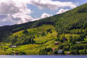 norway, Hills, Houses, River, Nature
