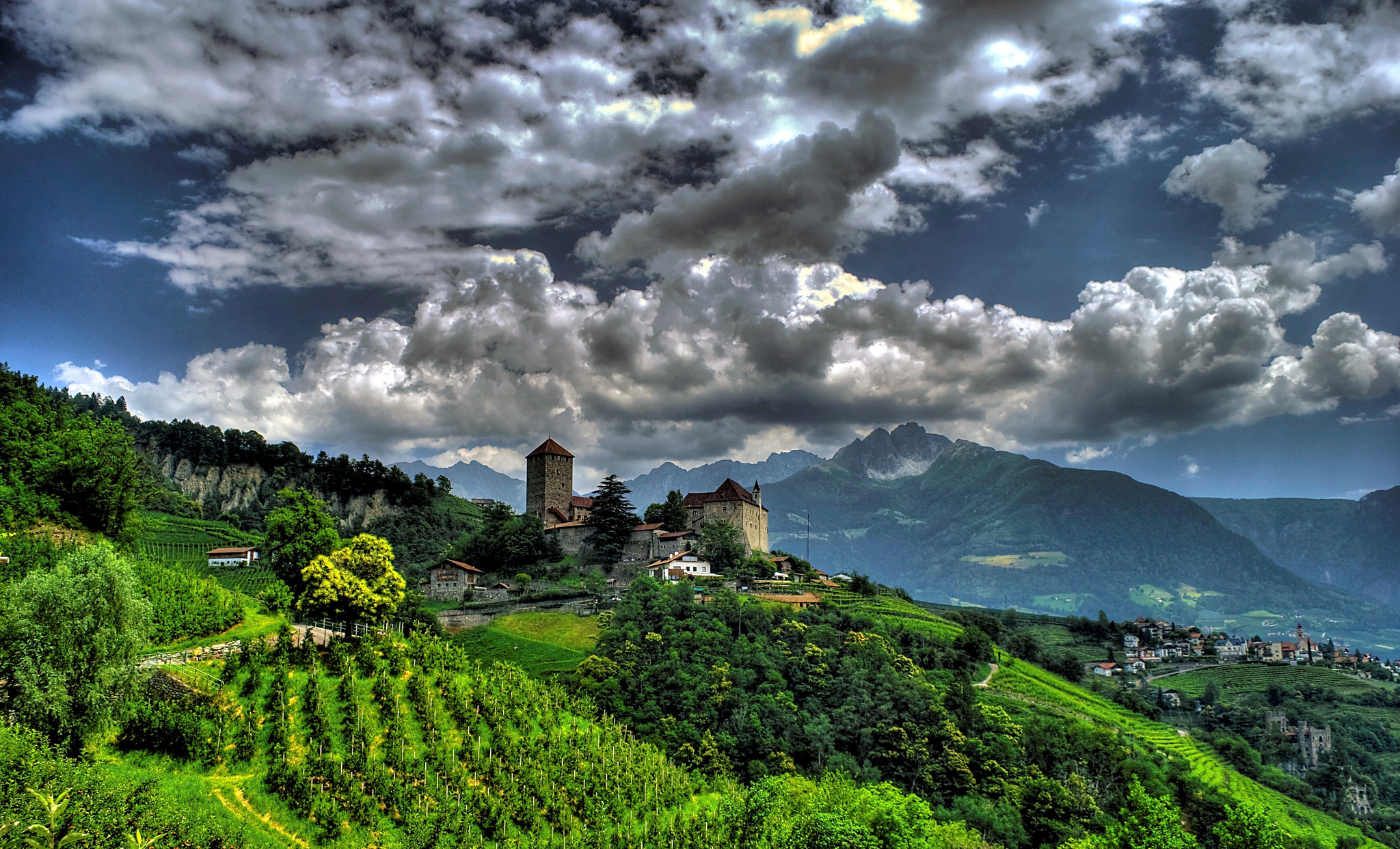 italy, Castle, Mountains, Panorama, Landscape, Village Wallpaper