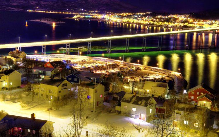 senja, Night, River, Bridge, Building, City, Reflection HD Wallpaper Desktop Background