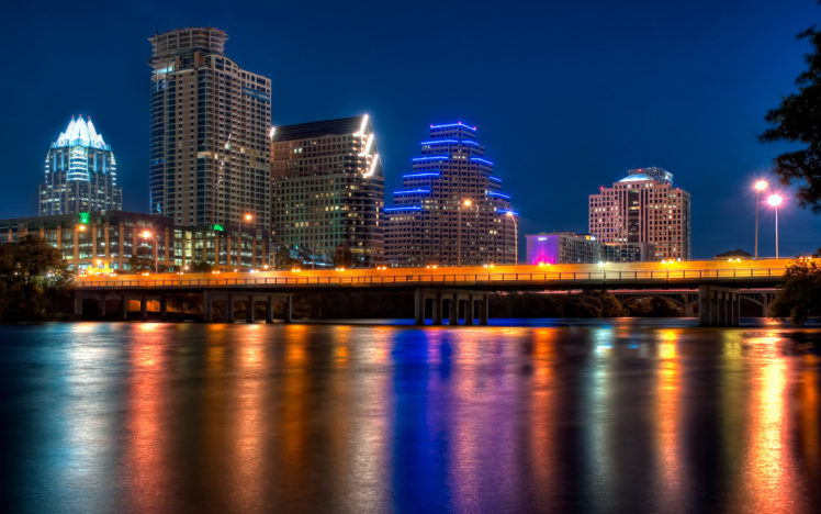 texas, Night, Usa, Austin, Reflection HD Wallpaper Desktop Background