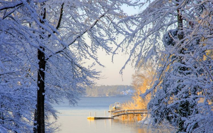 south, Carolina, Winter, Snow, Trees, Lake HD Wallpaper Desktop Background