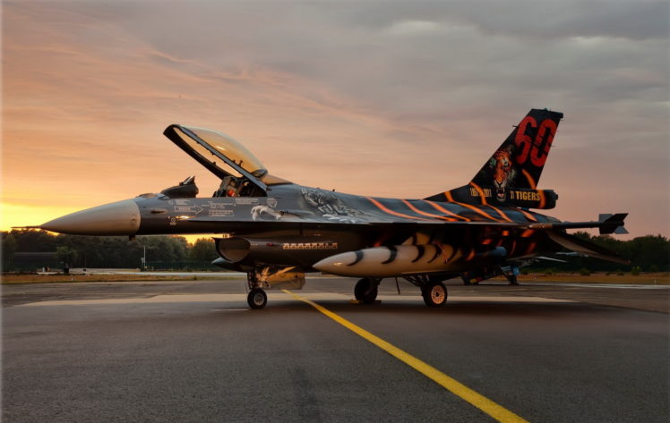 fighter, F 16, Fighting, Falcon, Sunset, Jet, Military HD Wallpaper Desktop Background