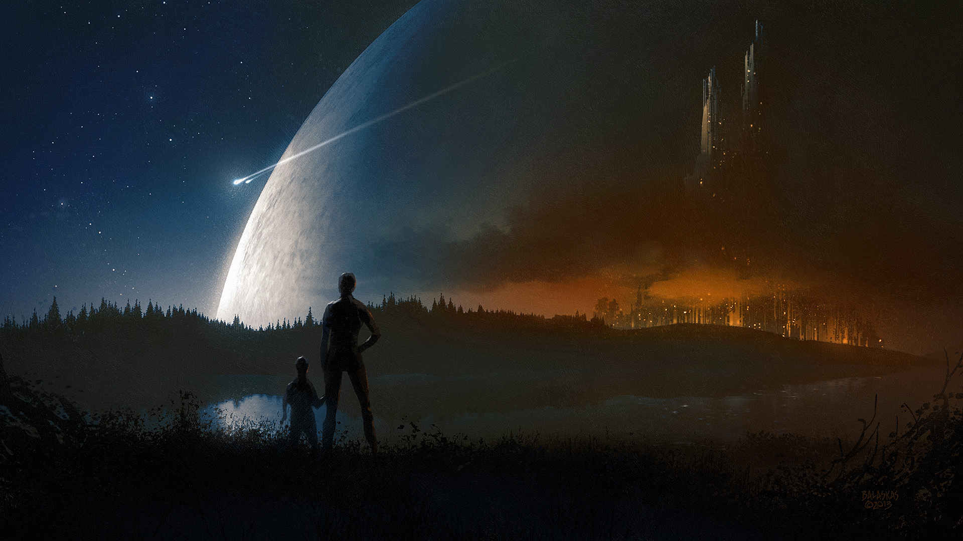 fantastic, World, Planet, Fantasy, Sci fi, City, Mood, Space, Moon, Stars Wallpaper