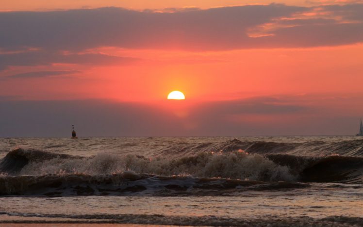 ocean, Shore, Sunset, Waves HD Wallpaper Desktop Background