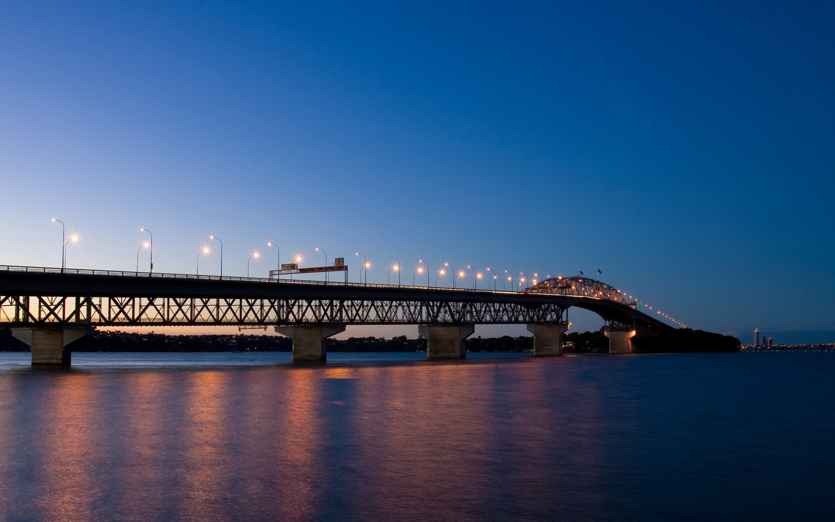 bridge, Night, Lights, Blue, Sky Wallpaper