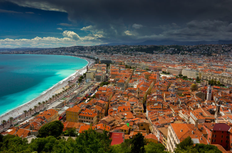 nice, France, Cote, Dand039azur, Ligurian, Sea, Coast, Panorama, Buildings, Roofs, Sea HD Wallpaper Desktop Background