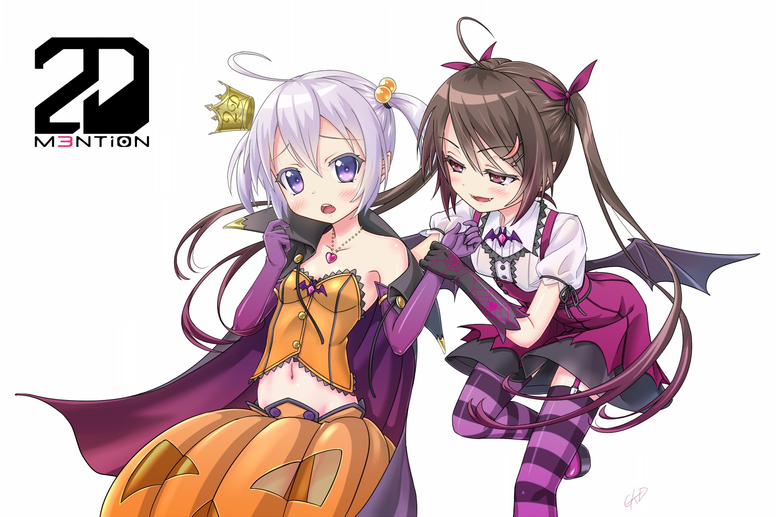 original, Girls, Crown, Elbow, Gloves, Gotou, Hisashi, Halloween, Original, Twintails, Vampire, Wings Wallpaper