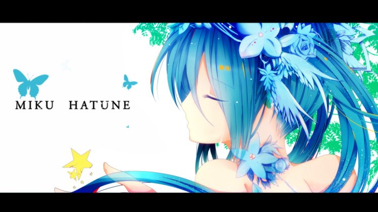 vocaloid, Blue, Hair, Close, Flowers, Hatsune, Miku, Tears, Vocaloid HD Wallpaper Desktop Background