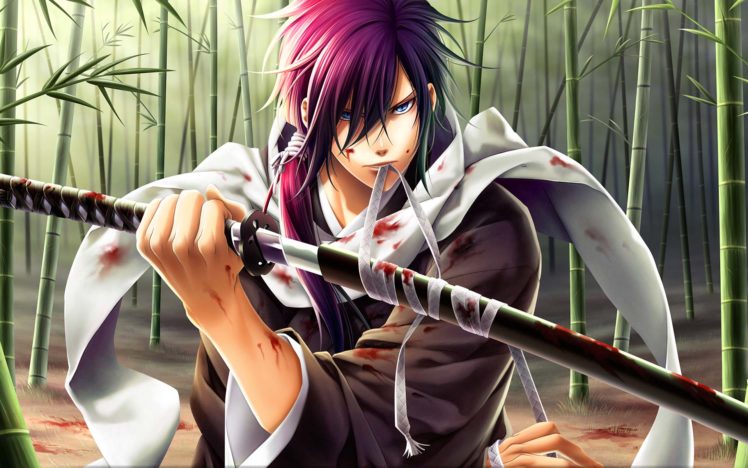 katana, Weapons, Purple, Hair, Saito, Hajime, Swords, Hakuouki, Shinsengumi, Kitan HD Wallpaper Desktop Background