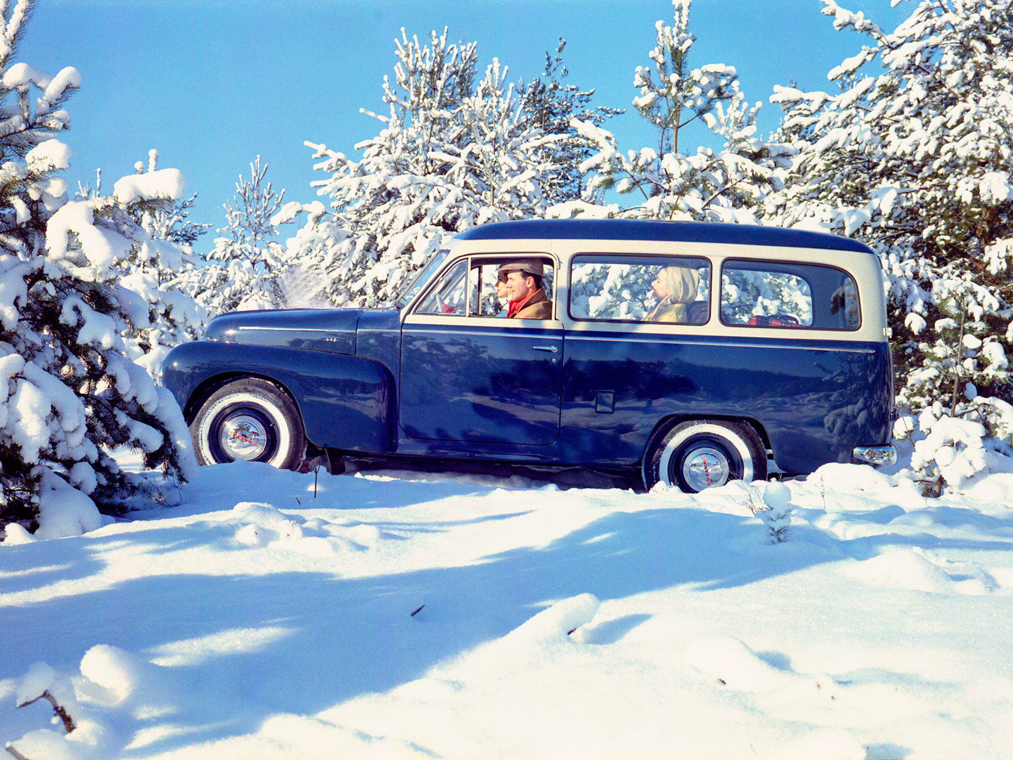1958, Volvo, Pv445, Ph, Duett, Stationwagon, Retro, Winter Wallpaper