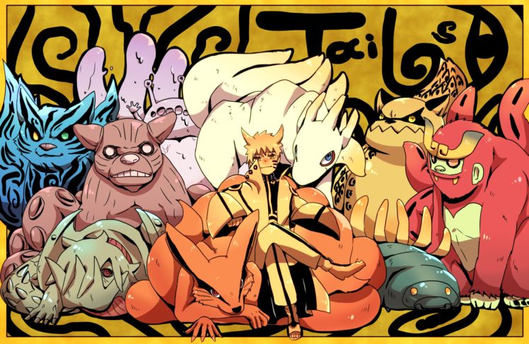 naruto, Chomei, Gyuki, Horns, Isobu,  naruto , Kokuo,  naruto , Multiple, Tails, Naruto, Orange, Eyes, Orange, Hair, Saiken,  naruto , Uzumaki, Naruto HD Wallpaper Desktop Background