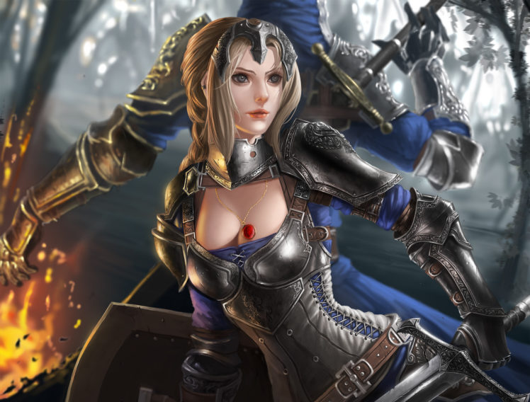 warrior, Armor, Corset, Sword, Fantasy, Girl HD Wallpaper Desktop Background