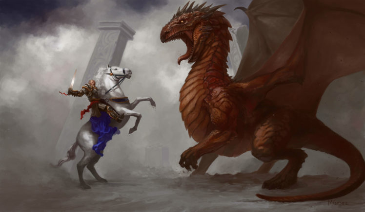 battle, Dragon, Horses, Warrior, Armor HD Wallpaper Desktop Background